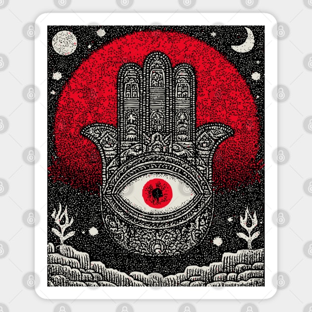 Hamsa Hand of Fatima Tarot Card | Celestial Protection Amulet Magnet by TuncGK
